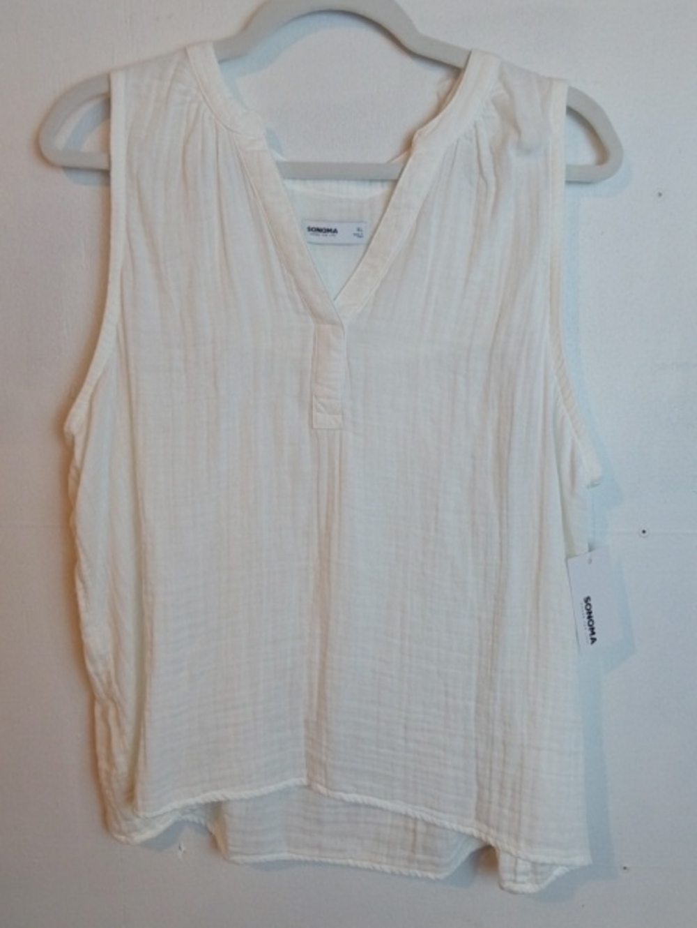 Sonoma| White Gauzy V-Neck Sleeveless Neutral Tank Top Cotton Flowy Sz.XL